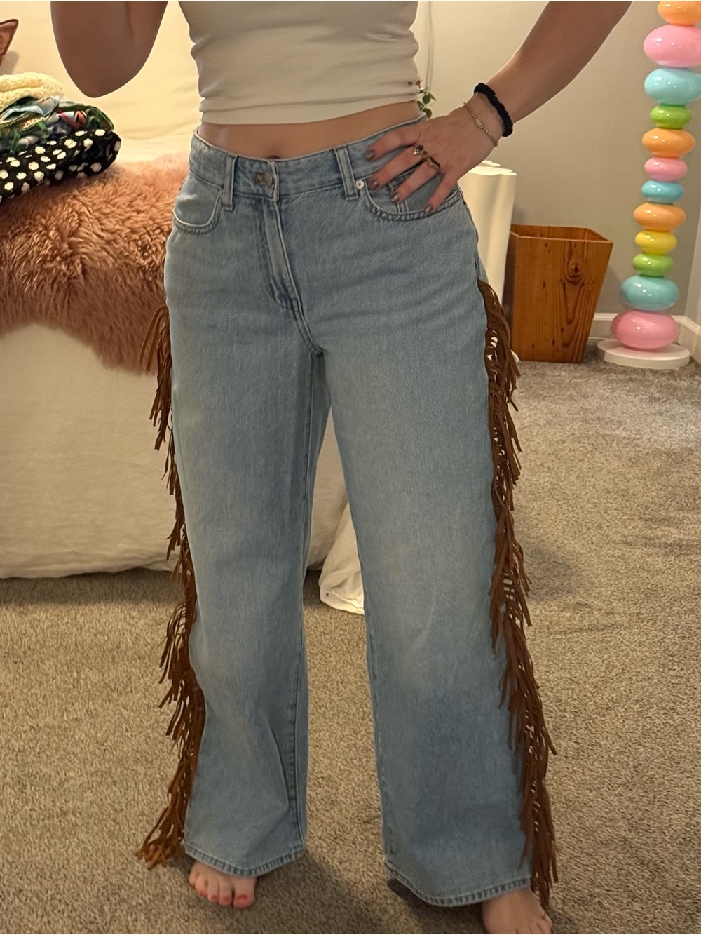 Fringe-Trim Jeans